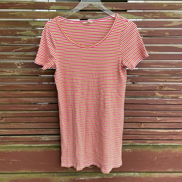 Madewell Swingy Tee Dress Mini Striped Ribbed Knit Scoop Neck Short Sleeve Small - Picture 1 of 8
